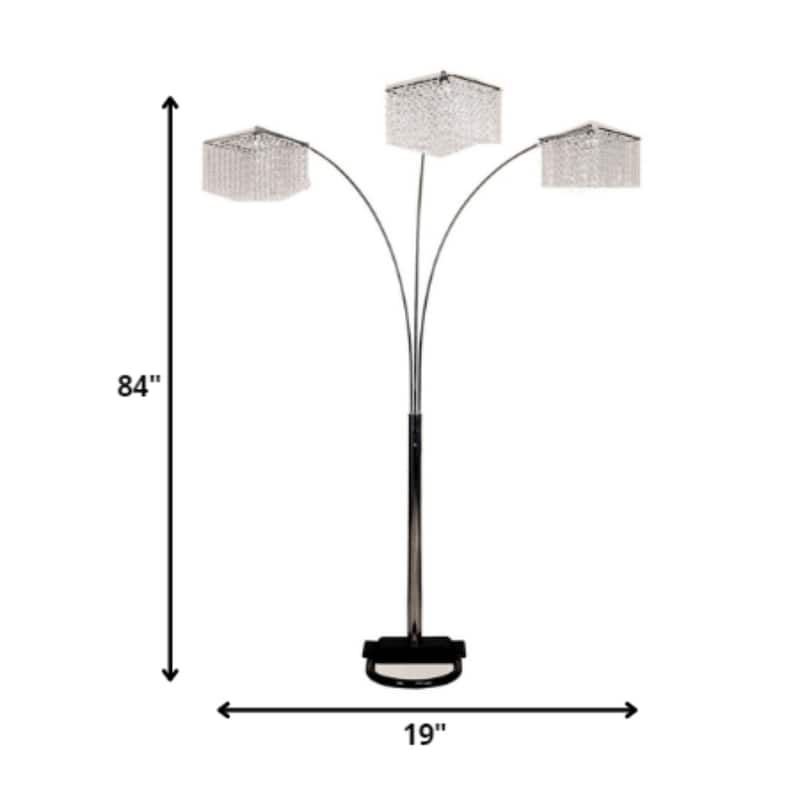 84 Inch Silver Arched Floor Lamp with Crystal Square Shade - 17.50" x 19" x 84"
