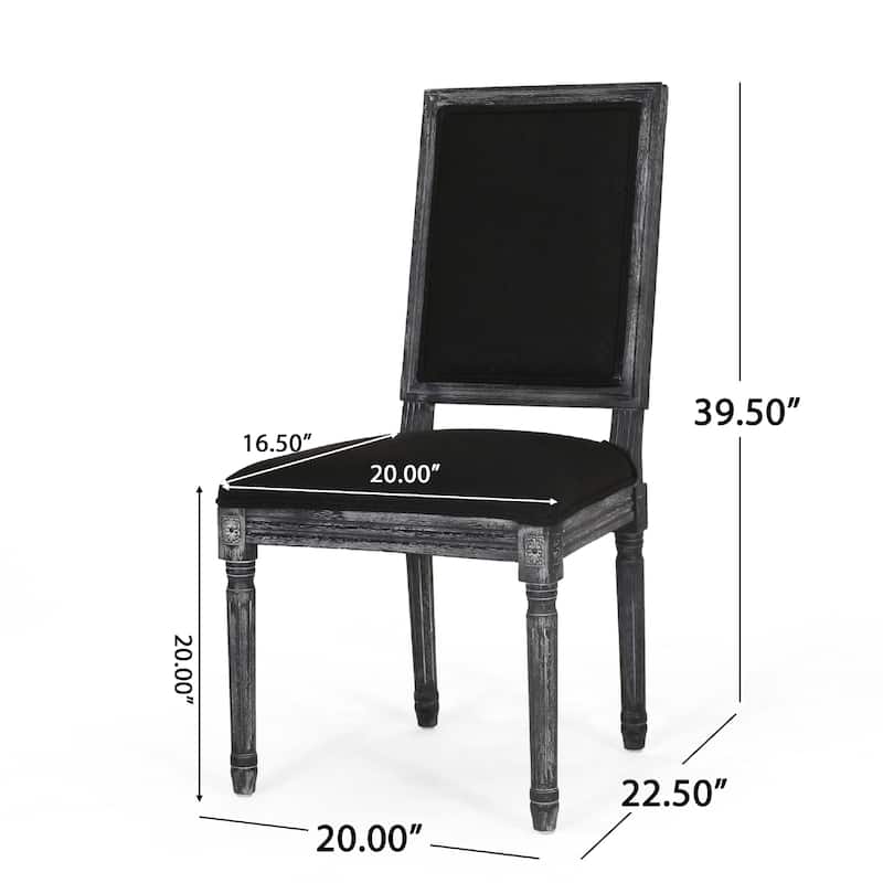 Kevin Dining Chair Set of 2, Black Fabric Padded Seat, Wood Frame