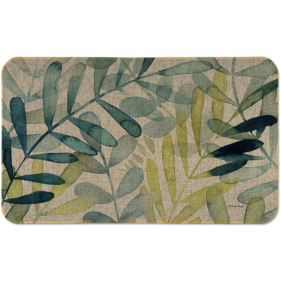 Natural Linen Look Decorative Low Profile Indoor/Outdoor Floor Mat with Recycled Rubber Back, Gossamer Palm, 29.5" x 17.75".