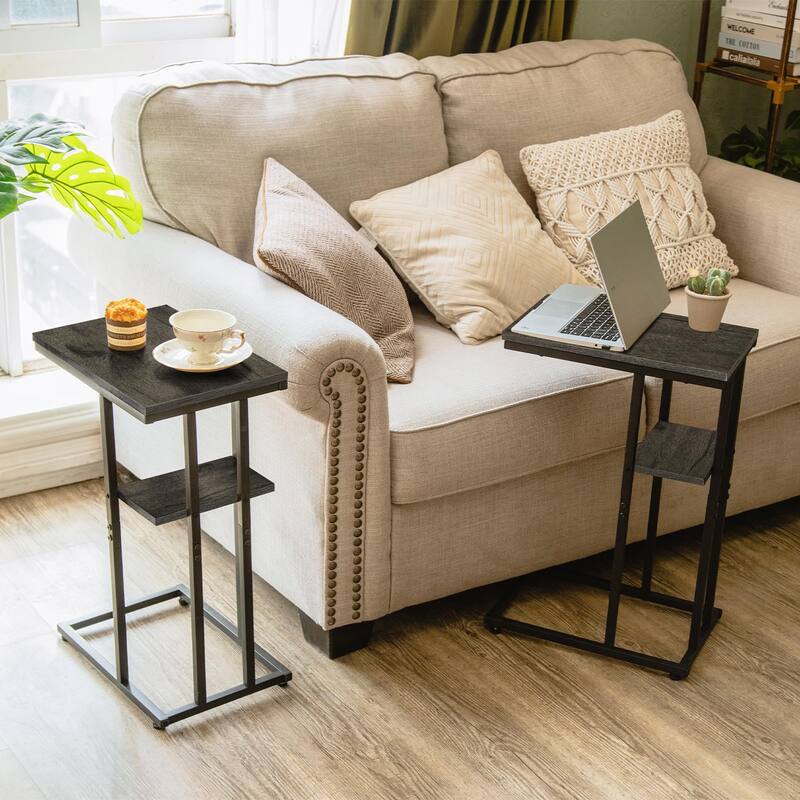 C Table End Table Set of 2,Side Table Living Room,C Shaped Side Table,Couch Tables That Slide Under Couch Table with Metal Frame