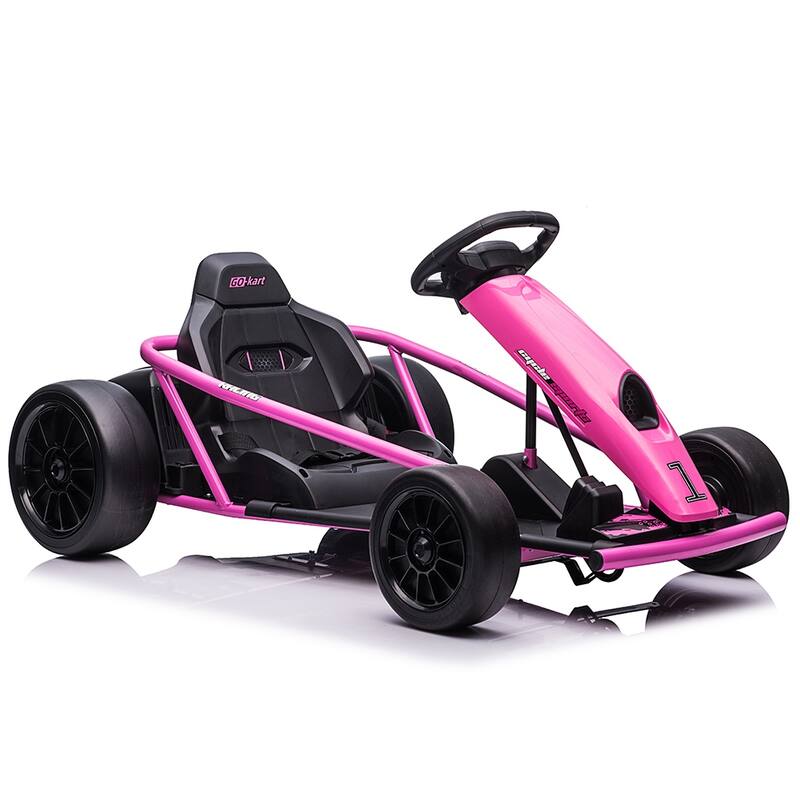 24V Electric Dual 300w Motors Go Kart Ride on Car Toy for Kids, White - Pink