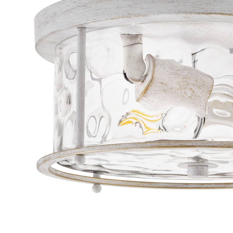 2-Light Flush Mount Water Rippled Glass Ceiling Light with Metal Frame