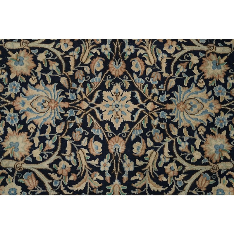 Hand Knotted Oriental 100% Wool Carpet Traditional All-Over Navy Blue & Blues Kerman Area Rug - 13' 0'' X 9' 7''