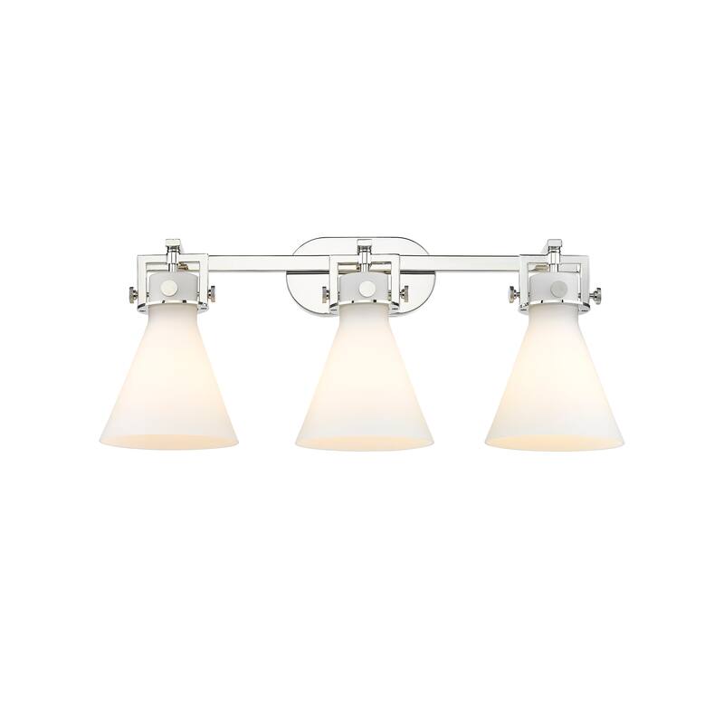 Innovations Lighting Newton Cone - 3 Light 7" Wall-Mounted Bath Vanity Light - Polished Nickel/Matte White