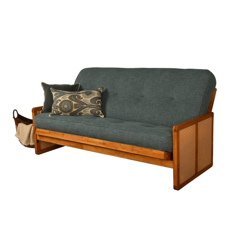 Somette Westport Full-size Futon in Honey includes Mattress - Linen Aqua Blue