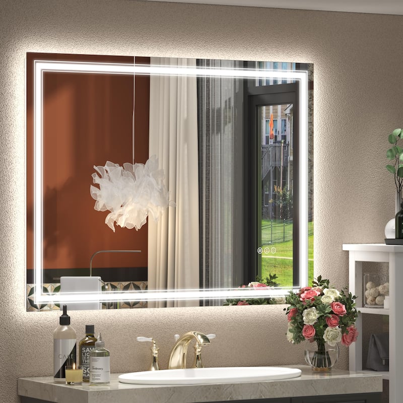 40x32 Inch Frameless LED Bathroom Mirror,Smart Mirror - White - White