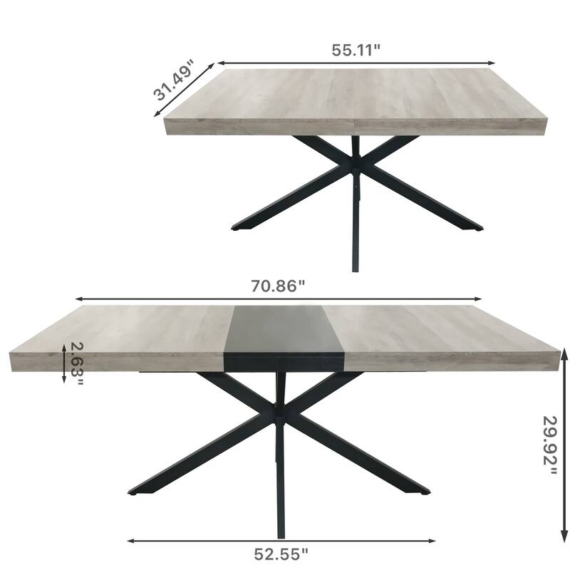 55.11"-70.86" Retro Rectangular Stretch Dining Table