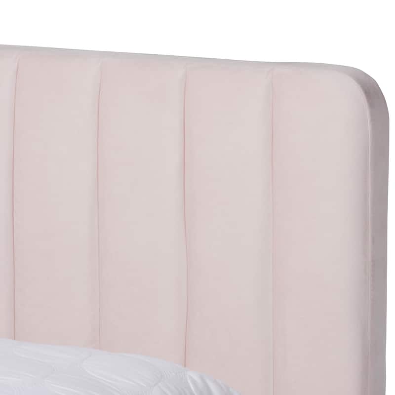Nami Modern Light Pink Velvet and Gold Platform Bed