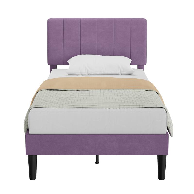Kids Bed Frame, Height Adjustable Upholstered Bed, Twin Size Bed Set of 2
