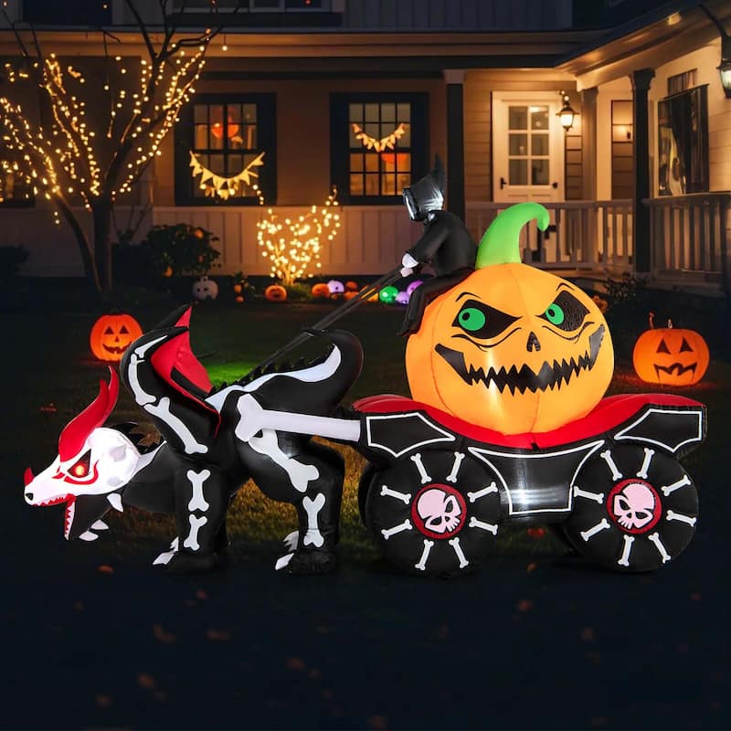 Costway 9 FT Long Halloween Inflatable Decoration Grim Reaper Driving - See Details - Multicolor