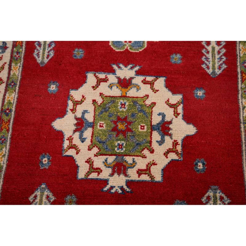 Red Kazak Accent Rug Handmade Oriental Wool Carpet - 2'10" x 4'0"