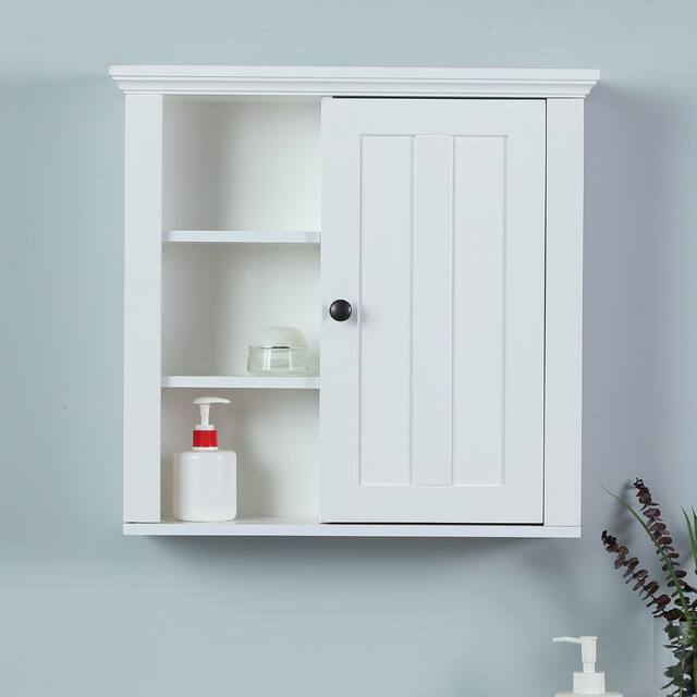 White MDF Wood Bathroom 1-Door Wall Storage Cabinet