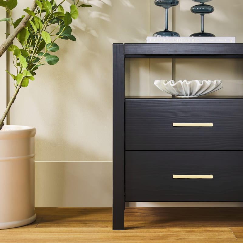 Walker Edison Solid Wood Nightstand with Tempered Glass Top