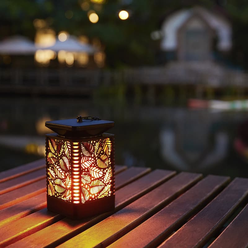 WaLensee Outdoor Solar Lantern Light with Flickering Flame (Set of 2)