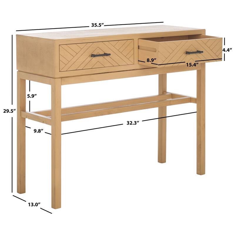 SAFAVIEH Lorraine 2-Drawer Console - 35.5" W x 13" L x 29.5" H - 36Wx13Dx30H - Camel
