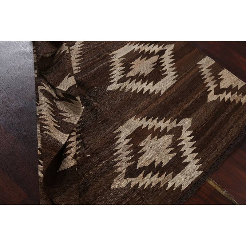 Natural Dye Geometric Tribal Kilim Oriental Wool Area Rug Flat-weave - 4'11" x 6'5"