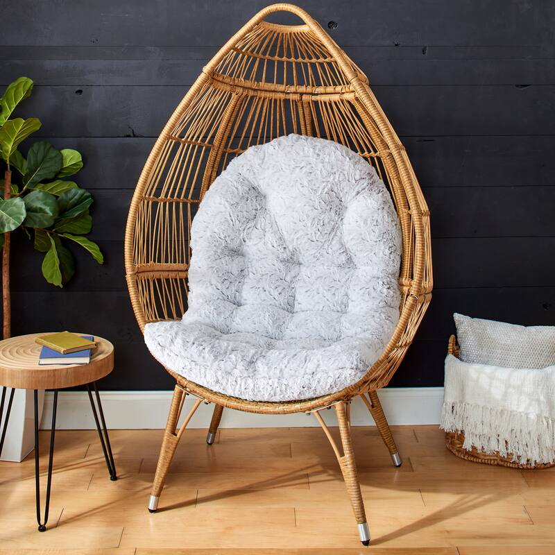 Sorra Home Indoor Faux Fur Egg Chair Replacement Cushion (Cushion Only) - 44 in x 27 in x 4 in - Fauxchilla Silver Fox