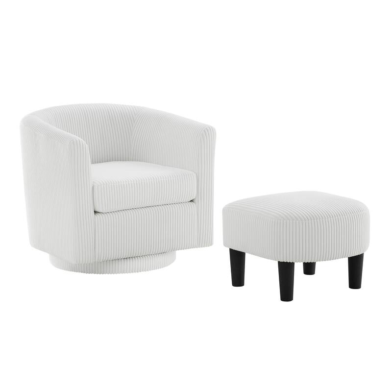 26.38" Swivel Arm Chair with Ottoman - White