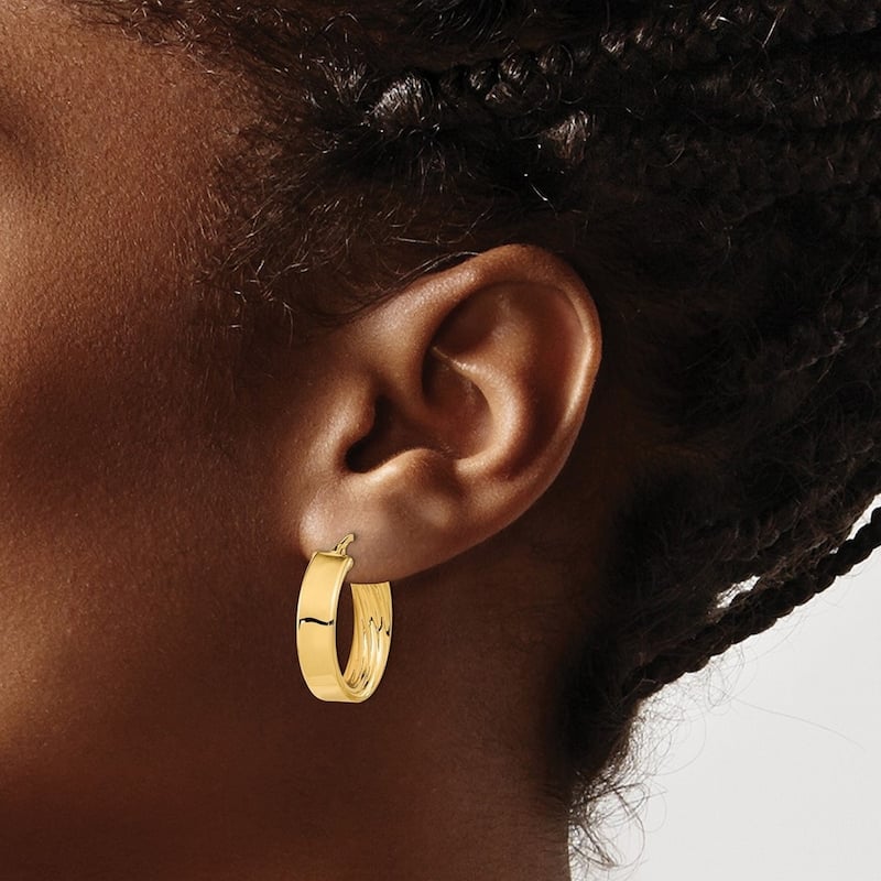 Curata 14k Yellow Gold Polished and Textured Inside 22.15x5.5mm Hoop Earrings