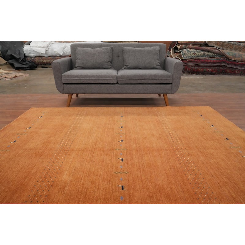 Hand Knotted Oriental 100% Wool Carpet Tribal Animal Pictorial Oranges & Rust Gabbeh Area Rug - 7' 11'' X 7' 8''