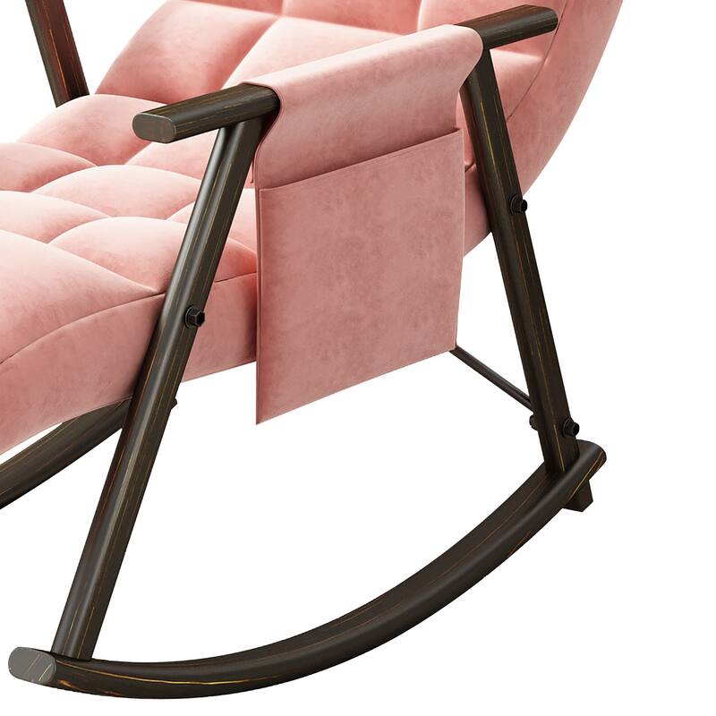 Modern Classic Fabric Upholstered Rocking Chair with Storage Pocket