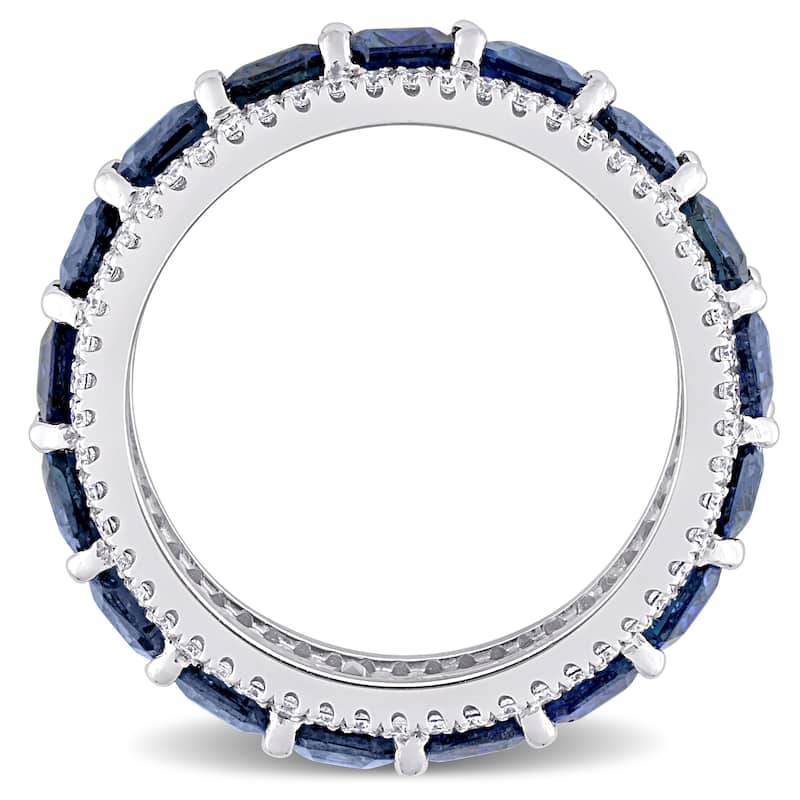 Miadora 14k White Gold 11 7/8ct TGW Blue Sapphire & 5/8ct TDW Diamond Eternity Wedding Band Ring