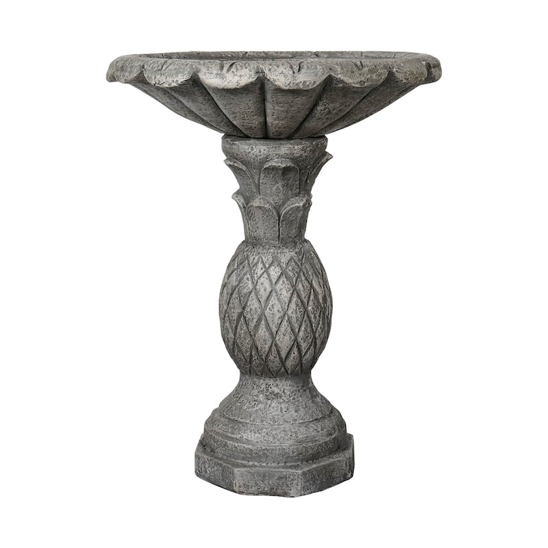 24.8in Concrete Outdoor Bird Bath w/Pineapple Pedestal and Flower Bowl