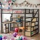 preview thumbnail 2 of 12, Full Metal Loft bed with Staircase, Built-in Desk and Shelves, Black