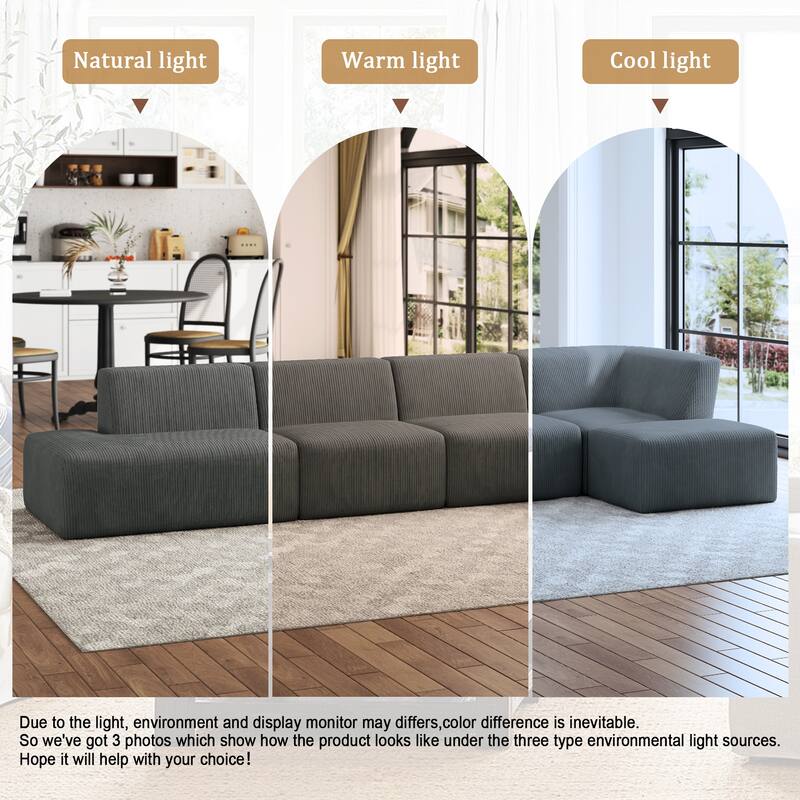 Oversized Corduroy Modular Sectional Fabric Sofa Set