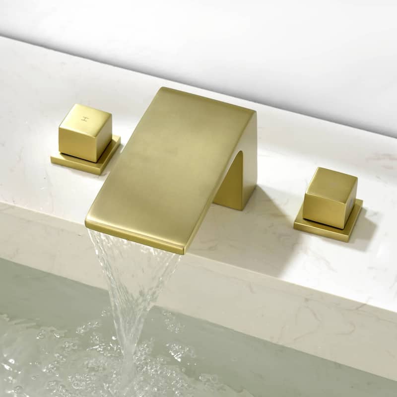 Widespread Bathroom Sink Faucet 3 Holes Waterfall Bathroom Faucet 8 Inch Modern Double Handle Vanity Basin Faucets With Valve