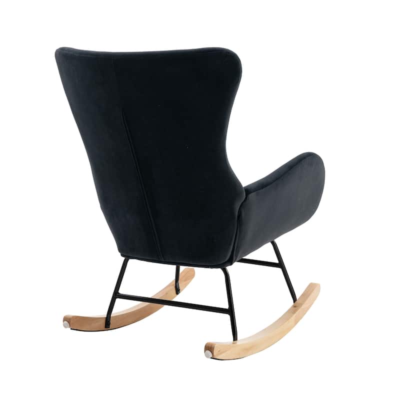 High Back Velvet Rocking Chair With Padded Seat And Armrests
