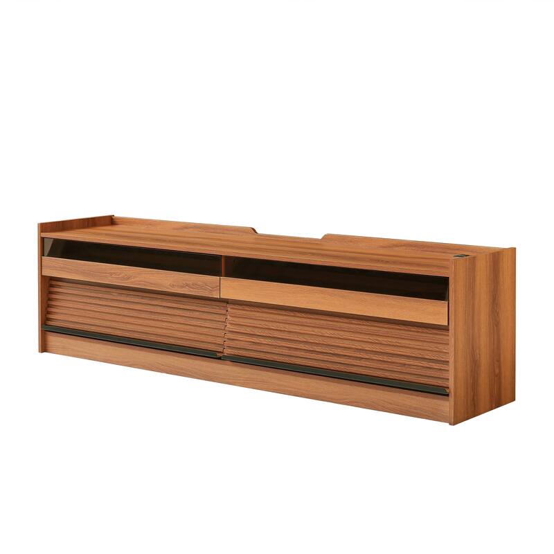 LED TV Stand for TVs up to 80" Wood TV Console with 4 Storage Drawer Media Console Table with Built-in Charging Ports