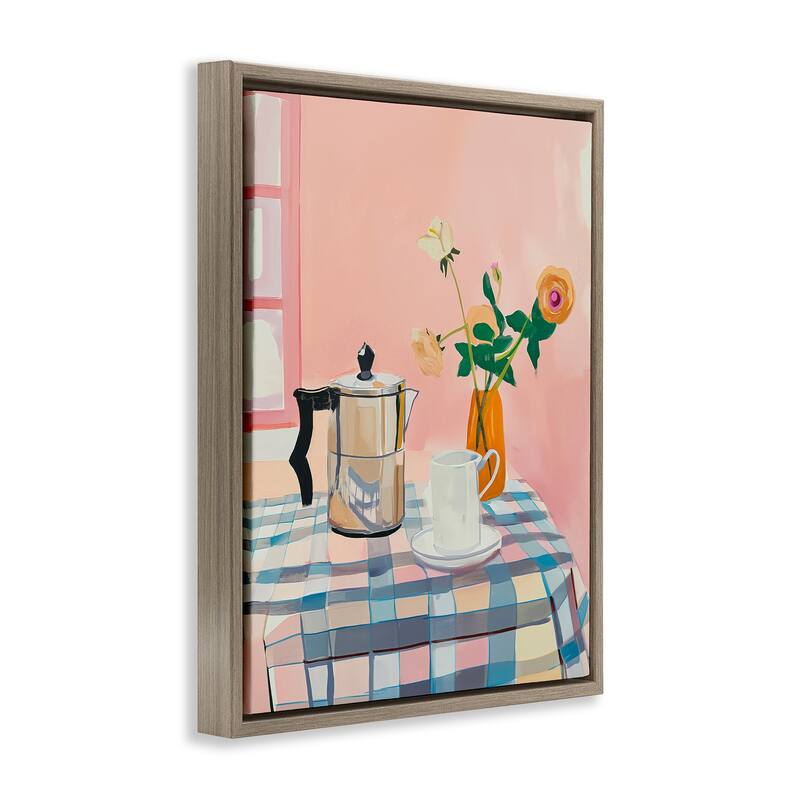 Stupell Pink Retro Kitchen Table Framed Floater Canvas Wall Art Design By Arlington Prints