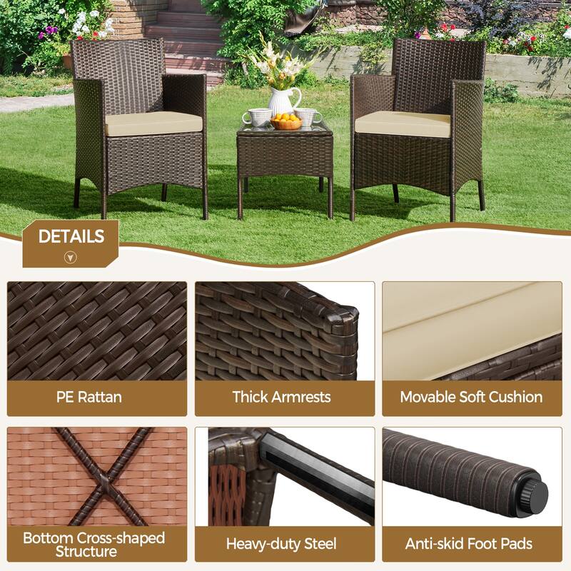 Yaheetech 3-Piece Bistro Set with Rattan Wicker Chairs and Table for Porch