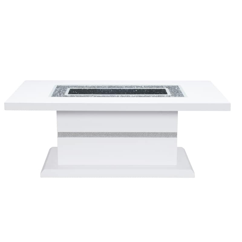 HomeRoots 52" White Wood And Faux Crystal Pedestal Coffee Table - 52' X '20' X '28