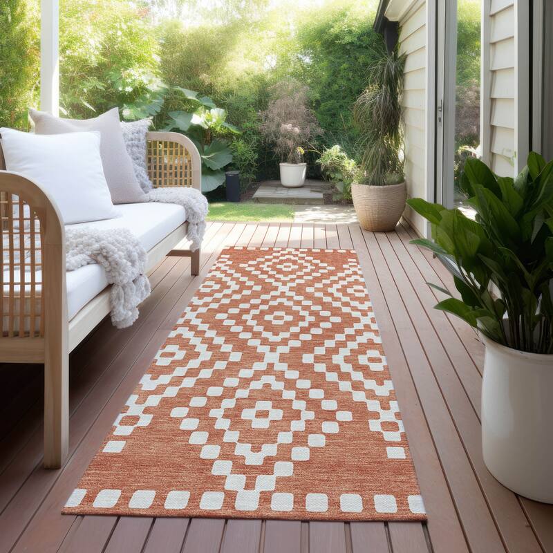Machine Washable Indoor/ Outdoor Chantille Boho Moroccan Rug - Salmon - 2'3" x 7'6"