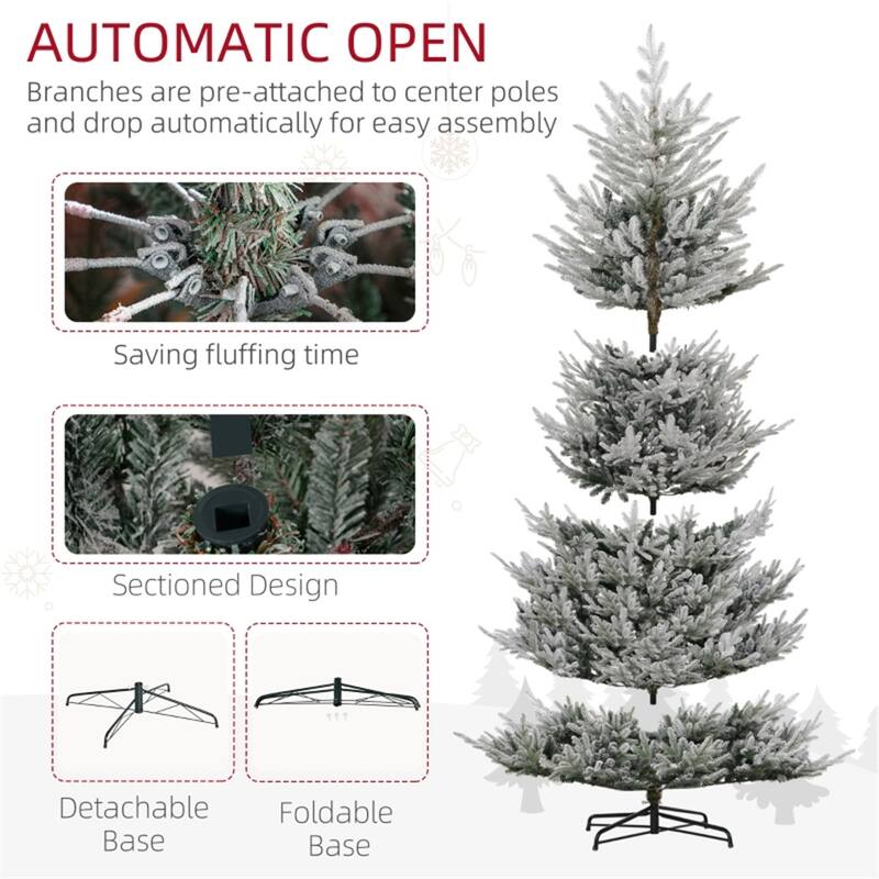 9 ft Green Plastic PE Steel Nordic Pine Christmas Tree with Snow - 60" Dia. x 108" H