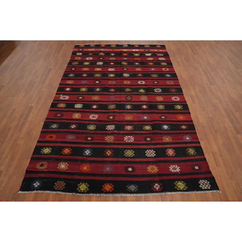 Hand Woven Oriental 100% Wool Carpet Southwestern Tribal Red Kilim Area Rug - 10' 5'' X 6' 6''