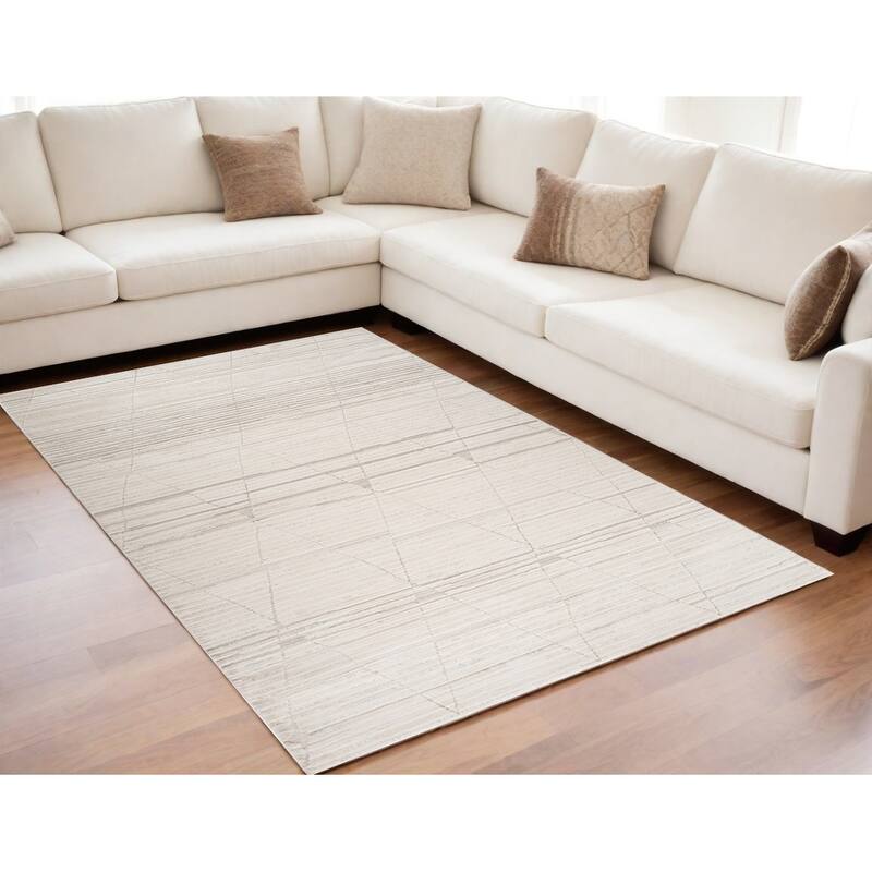 Biped Abstract Modern Stain Resistant Woven Area Rug By HomeRoots - 96' X '60' X '0.4 - Cream and Beige - Rectangle