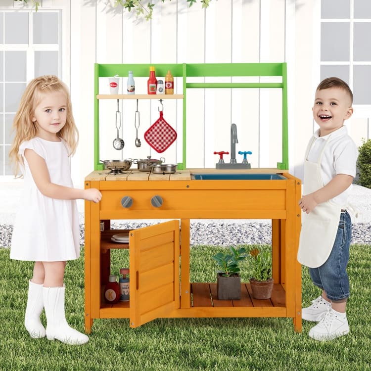 Outdoor Mud Kitchen Playset for Girls and Boys 3+ Years Old-Orange - Multi