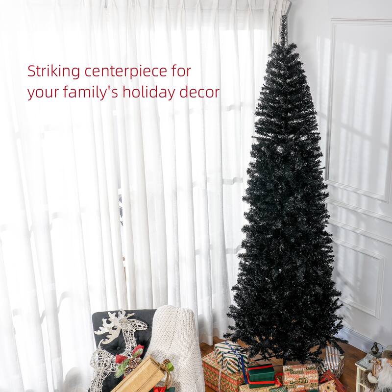 8ft Pencil Christmas Tree, Unlit Artificial Christmas Tree Slim Douglas Fir Xmas Tree with Realistic Branches, Halloween Tree