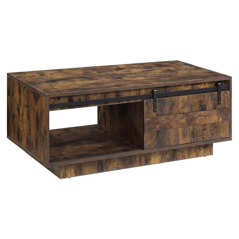 Chickanaw Rustic Oak Coffee Table with Sliding Barn Door