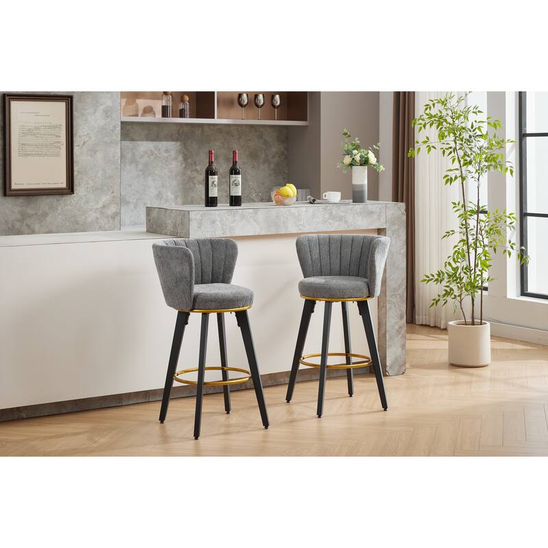 Counter Height Bar Stools Set of 2, 360°Swivel Upholstered Barstools with Backs and Metal Legs, 26" H Seat Height
