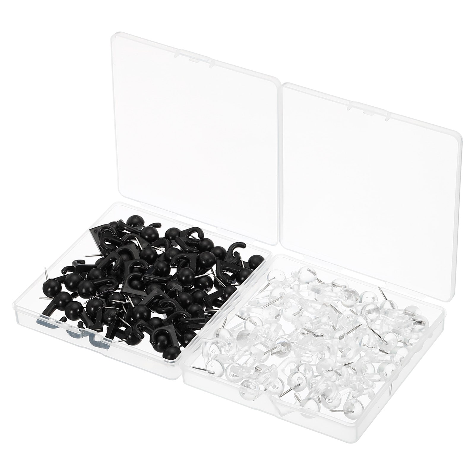 100pcs Push Pin Hooks Plastic Head Wall Thumb Tacks Hanging Nails, Clear, Black - Clear, Black