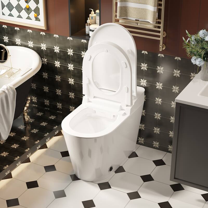 Luxury Smart Toilet with Tank, UV Sterilization, Heated Seat,Warm Air Dryer, Instant Heating Water, Night Light