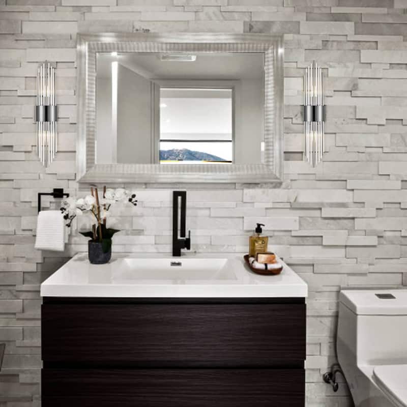 Cabrera Modern Metal Wall Sconce with Beautiful Crystal Clear Glass Rods for Bathroom Set of 2