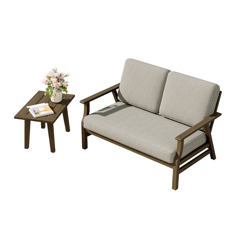 2-Piece Teak Outdoor Loveseat Set with Table.