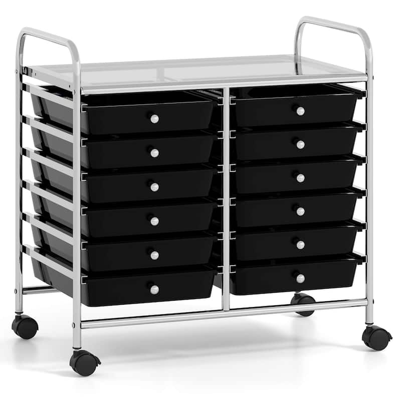Costway 12 Drawers Rolling Cart Storage Scrapbook Paper Studio - See Details - Black