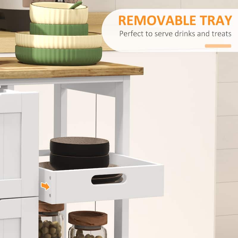 Rolling Kitchen Island Cart, Bar Serving Cart with Wood Top, Shelves & Drawers for Home Dining Area