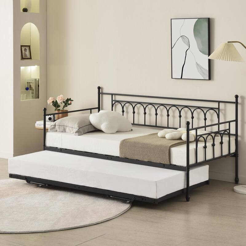 Arched Metal Daybed with Pop Up Trundle Bed for Adults for Living Room / Guest Room🏕️